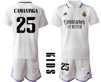 Replika Otroški nogometni dresi kompleti Real Madrid Domači 2023 Kratek Rokav + Kratke hlače CAMAVINGA 25