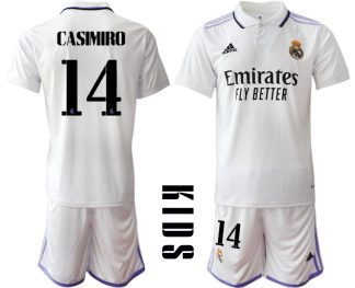 Replika Otroški nogometni dresi kompleti Real Madrid Domači 2023 Kratek Rokav + Kratke hlače CASIMIRO 14