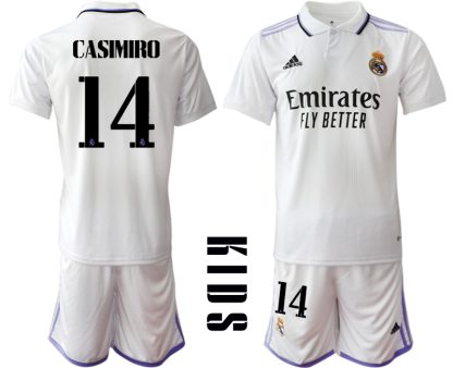 Replika Otroški nogometni dresi kompleti Real Madrid Domači 2023 Kratek Rokav + Kratke hlače CASIMIRO 14