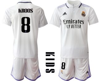 Replika Otroški nogometni dresi kompleti Real Madrid Domači 2023 Kratek Rokav + Kratke hlače KROOS 8