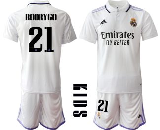 Replika Otroški nogometni dresi kompleti Real Madrid Domači 2023 Kratek Rokav + Kratke hlače RODRYGO 21