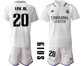 Replika Otroški nogometni dresi kompleti Real Madrid Domači 2023 Kratek Rokav + Kratke hlače VINI JR.20