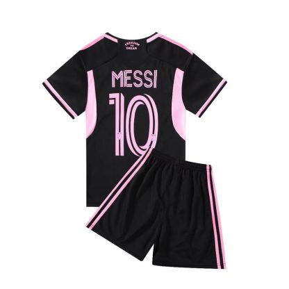 Replika Otroški nogometni dresi kompleti Inter Miami Gostujoči 2023-24 Kratek Rokav + Kratke hlače Lionel Messi 10