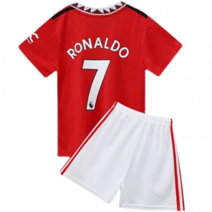 Replika Otroški nogometni dresi kompleti Manchester United Domači 2022-23 Kratek Rokav + Kratke hlače Ronaldo 7