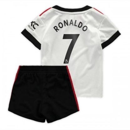 Replika Otroški nogometni dresi kompleti Manchester United Gostujoči 22-23 Kratek Rokav + Kratke hlače Ronaldo 7