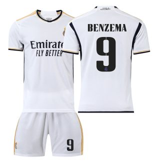 Otroški Nogometni dresi Real Madrid Domači 23-24 Kratek Rokav + Kratke hlače BENZEMA 9 prodajo