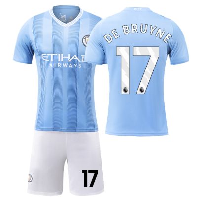 Poceni Otroški Nogometni dresi kompleti Manchester City Domači 2023-24 z imenom DE BRUYNE 17