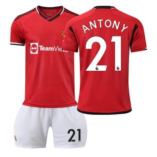 Poceni Otroški Nogometni dresi Manchester United Domači Kratek Rokav + Kratke hlače 2023-24 ANTONY 21