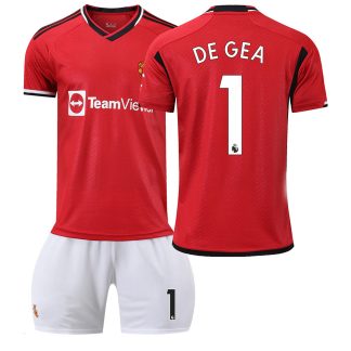 Poceni Otroški Nogometni dresi Manchester United Domači Kratek Rokav + Kratke hlače 2023-24 DE GEA 1