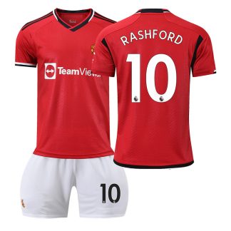 Poceni Otroški Nogometni dresi Manchester United Domači Kratek Rokav + Kratke hlače 2023-24 RASHFORD 10