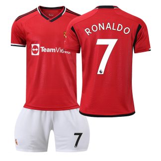 Poceni Otroški Nogometni dresi Manchester United Domači Kratek Rokav + Kratke hlače 2023-24 RONALDO 7