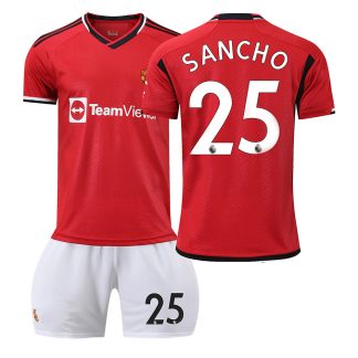 Poceni Otroški Nogometni dresi Manchester United Domači Kratek Rokav + Kratke hlače 2023-24 SANCHO 25