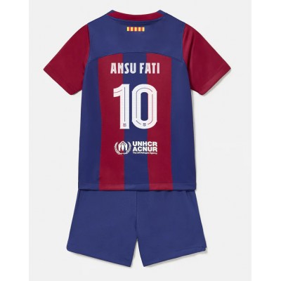 Otroški Nogometni dresi kompleti Barcelona Domači 2023-24 Kratek Rokav + Kratke hlače Ansu Fati 10