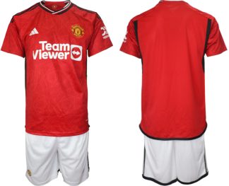 Poceni Moški Nogometni dresi Manchester United Domači 2023-24 Kratek Rokav + Kratke hlače z lastnim imenom