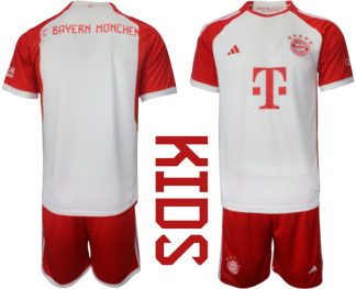 Poceni Otroški Nogometni dresi Bayern Munich Domači 2023 2024 Kratek Rokav + Kratke hlače