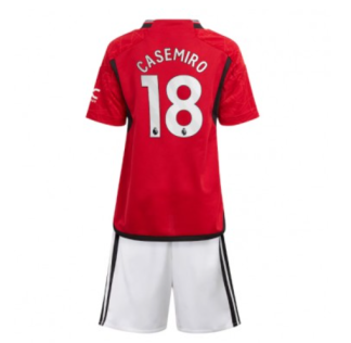Poceni Otroški Nogometni dresi Manchester United Domači 2023-24 Kratek Rokav + Kratke hlače Casemiro 18