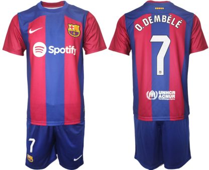 Moški Nogometni dresi Barcelona Domači 2023-24 Kratek Rokav + Kratke hlače O.DEMBÉLÉ 7