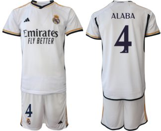 Poceni Moški Nogometni dresi Real Madrid Domači 2023-24 Kratek Rokav + Kratke hlače ALABA 4