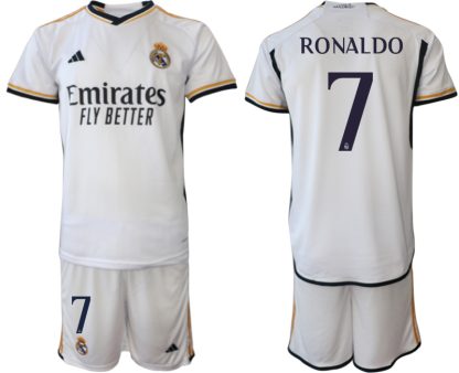 Poceni Moški Nogometni dresi Real Madrid Domači 2023-24 Kratek Rokav + Kratke hlače tisk RONALDO 7