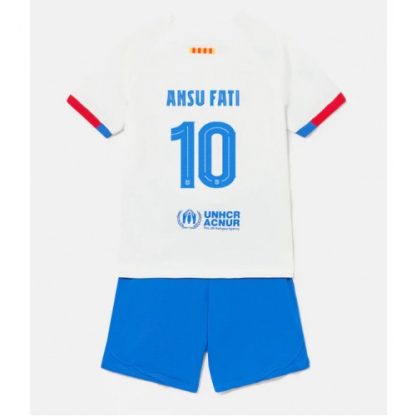 Poceni Otroški Nogometni dresi Barcelona Gostujoči 2023-24 Kratek Rokav + Kratke hlače Ansu Fati 10