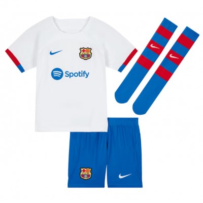Poceni Otroški Nogometni dresi Barcelona Gostujoči 2023-24 Kratek Rokav + Kratke hlače Frenkie de Jong 21