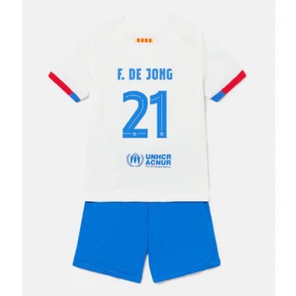 Poceni Otroški Nogometni dresi Barcelona Gostujoči 2023-24 Kratek Rokav + Kratke hlače Frenkie de Jong 21