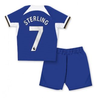 Poceni Otroški Nogometni dresi Chelsea Domači 2023-2024 Kratek Rokav + Kratke hlače Raheem Sterling 7