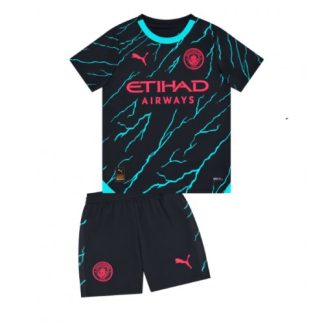 Poceni Otroški Nogometni dresi kompleti Manchester City Tretji 2023-24 Kratek Rokav + Kratke hlače