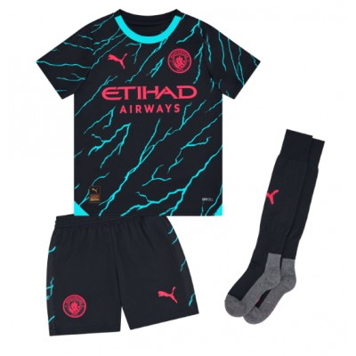 Poceni Otroški Nogometni dresi kompleti Manchester City Tretji 2023-24 Kratek Rokav + Kratke hlače Erling Haaland 9