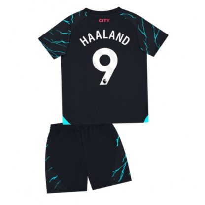 Poceni Otroški Nogometni dresi kompleti Manchester City Tretji 2023-24 Kratek Rokav + Kratke hlače Erling Haaland 9