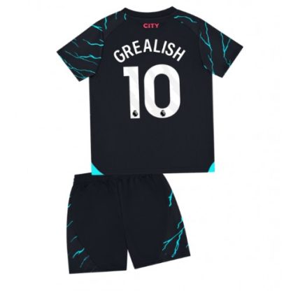 Poceni Otroški Nogometni dresi kompleti Manchester City Tretji 2023-24 Kratek Rokav + Kratke hlače Jack Grealish 10