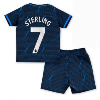Poceni Otroški Nogometni dresi Chelsea Gostujoči 2023-2024 Kratek Rokav + Kratke hlače Raheem Sterling 7