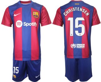 Poceni Moški Nogometni dresi komplet Barcelona Domači 2023-24 z imenom CHRISTENSEN 15