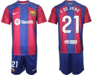 Poceni Moški Nogometni dresi komplet Barcelona Domači 2023-24 z imenom F.DE JONG 21
