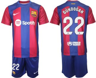 Poceni Moški Nogometni dresi komplet Barcelona Domači 2023-24 z imenom GÜNDOGAN 22