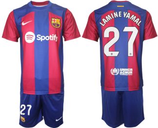 Poceni Moški Nogometni dresi komplet Barcelona Domači 2023-24 z imenom LAMINE YAMAL 27