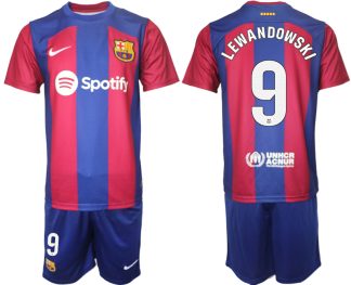 Poceni Moški Nogometni dresi komplet Barcelona Domači 2023-24 z imenom LEWANDOWSKI 9