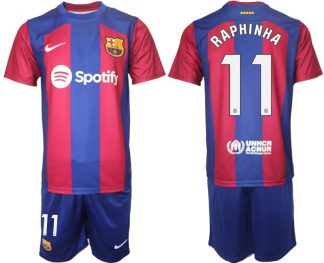 Poceni Moški Nogometni dresi komplet Barcelona Domači 2023-24 z imenom RAPHINHA 11