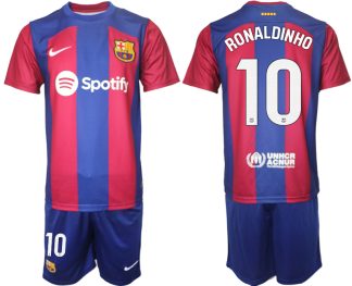 Poceni Moški Nogometni dresi komplet Barcelona Domači 2023-24 z imenom RONALDINHO 10