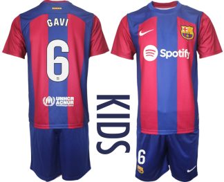 Poceni Otroški Nogometni dresi komplet Barcelona Domači 2023-24 z imenom GAVI 6