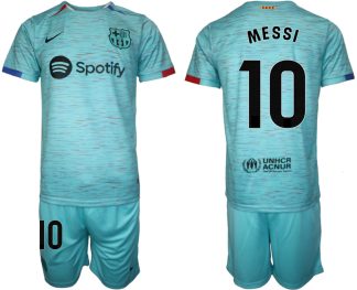 Poceni Moški Nogometni dresi Barcelona Tretji 2023-24 Kratek Rokav + Kratke hlače Lionel Messi 10