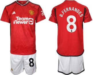 Poceni Moški Nogometni dresi Manchester United Domači 2023-24 Kratek Rokav + Kratke hlače B.FERNANDES 8