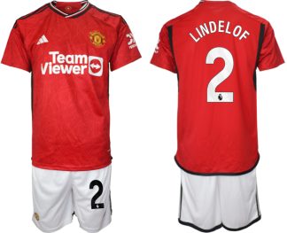Poceni Moški Nogometni dresi Manchester United Domači 2023-24 Kratek Rokav + Kratke hlače LINDELOF 2