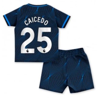 Poceni Nogometni dresi za otroke Chelsea Gostujoči 2023-2024 Kratek Rokav + Kratke hlače Moises Caicedo 25