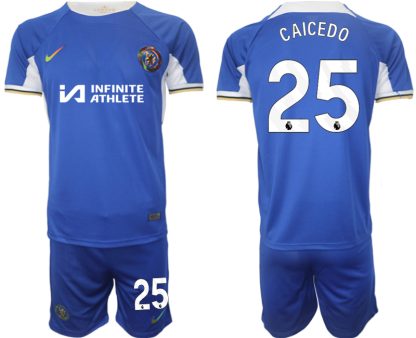 Moški Nogometni dresi Chelsea Domači 2023-2024 Kratek Rokav + Kratke hlače Moises Caicedo 25