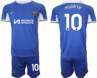 Moški Nogometni dresi Chelsea Domači 2023-2024 Kratek Rokav + Kratke hlače Mykhailo Mudryk 10