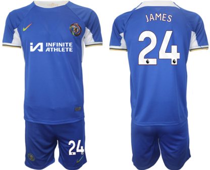 Moški Nogometni dresi Chelsea Domači 2023-2024 Kratek Rokav + Kratke hlače Reece James 24