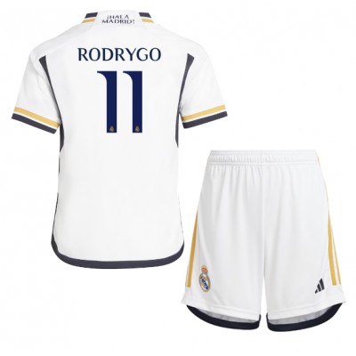 Novo Otroški Nogometni dresi Real Madrid Domači 23-24 Kratek Rokav + Kratke hlače Rodrygo Goes 11