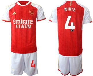 Poceni Moški Nogometni dresi Arsenal Domači Kratek Rokav + Kratke hlače 2023-24 rdeča bela Ben White 4