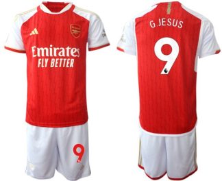 Poceni Moški Nogometni dresi Arsenal Domači Kratek Rokav + Kratke hlače 2023-24 rdeča bela Gabriel Jesus 9